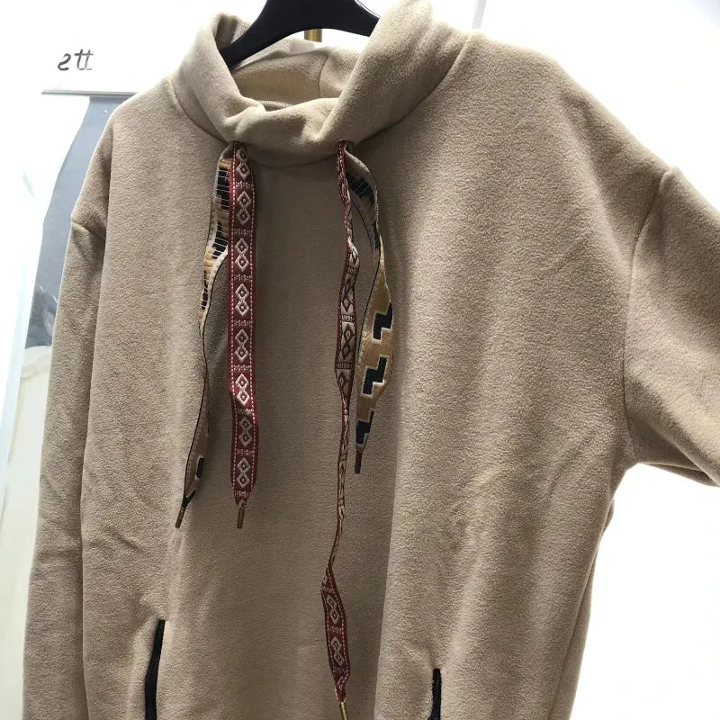 Aidase Colorful Ribbon Men's Long Sleeved Hoodies Japanese High Neck Fleece Male Pullover Autumn Winter Casual Versatile Top