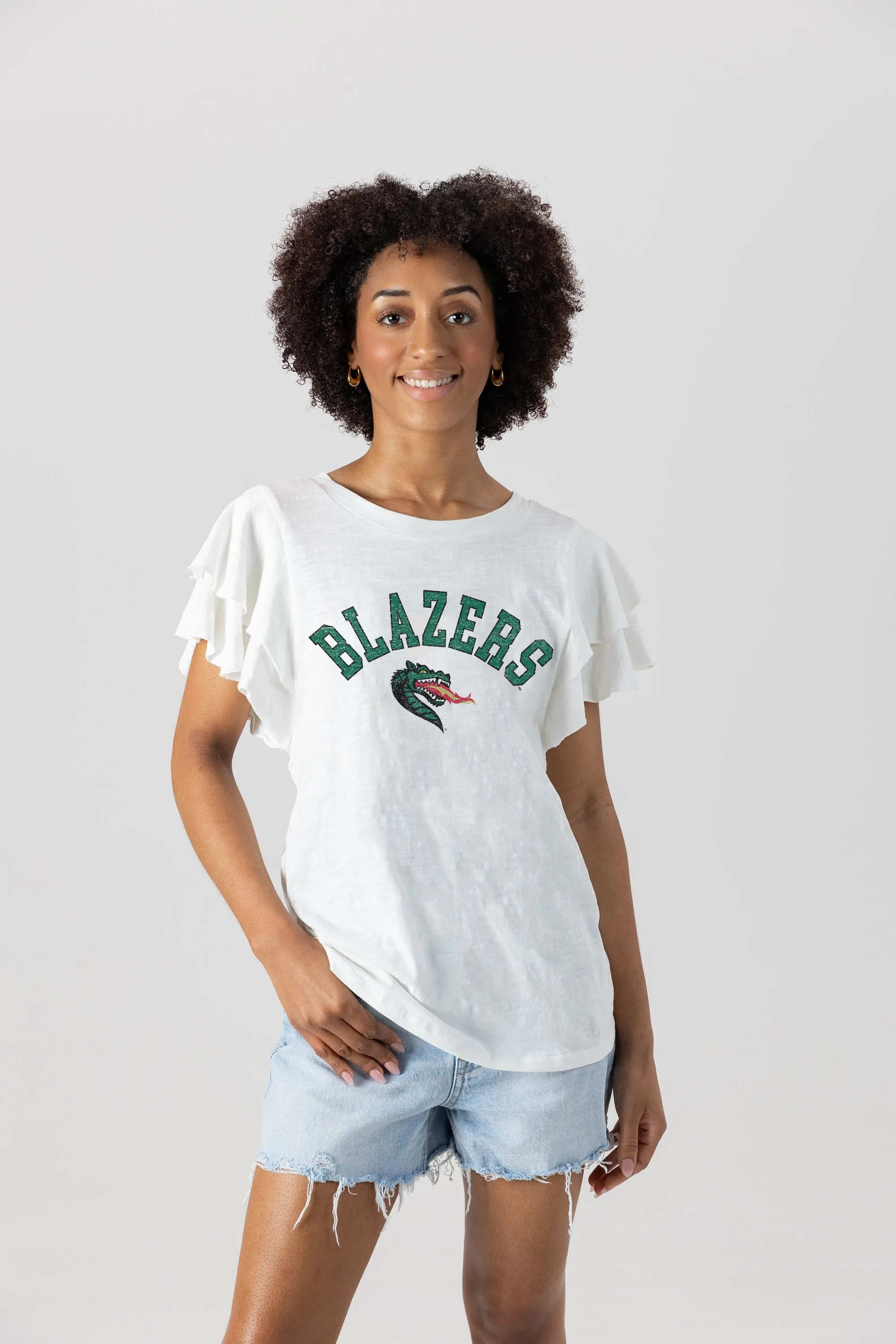 ALABAMA AT BIRMINGHAM BLAZERS ALL IN TO WIN FLUTTER SLEEVE CREWNECK TOP