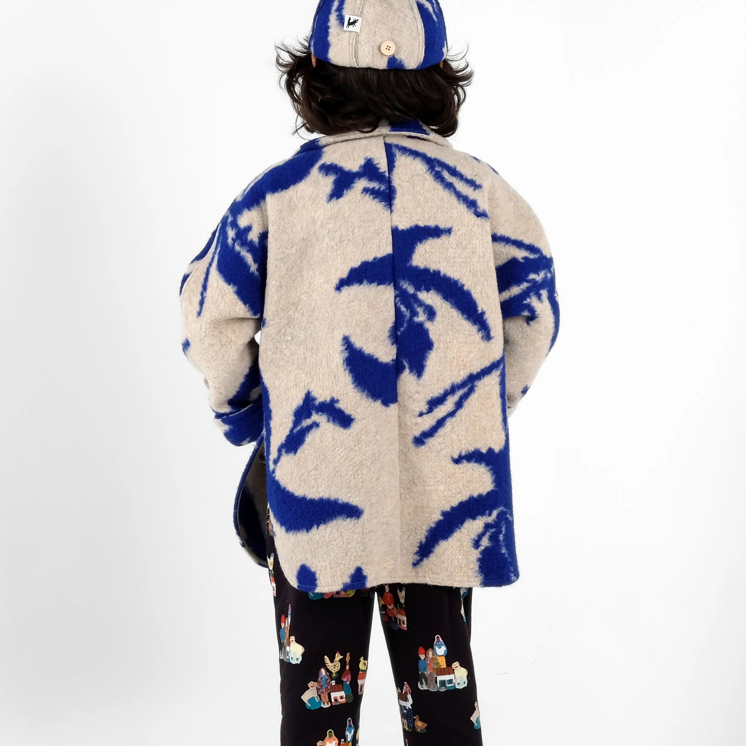 Bento Absract Strokes Print Cosy Wool Mix Coat
