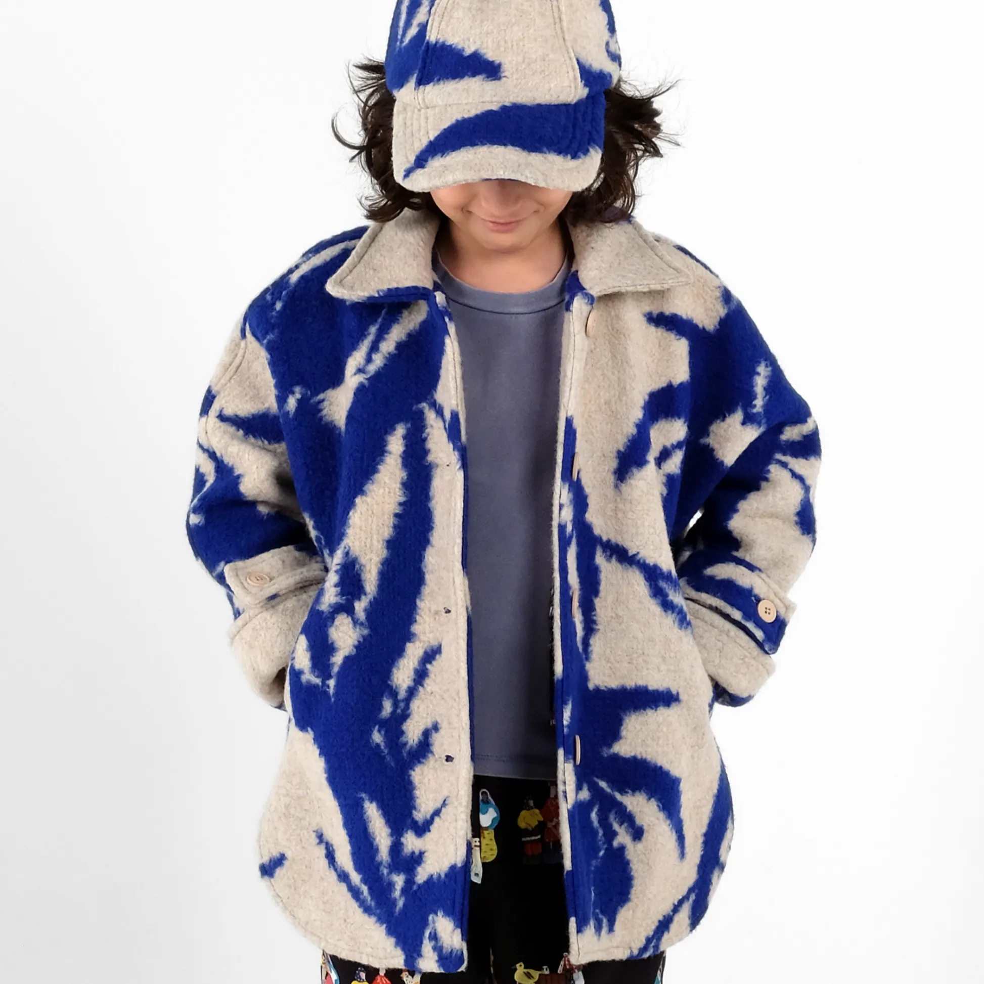 Bento Absract Strokes Print Cosy Wool Mix Coat