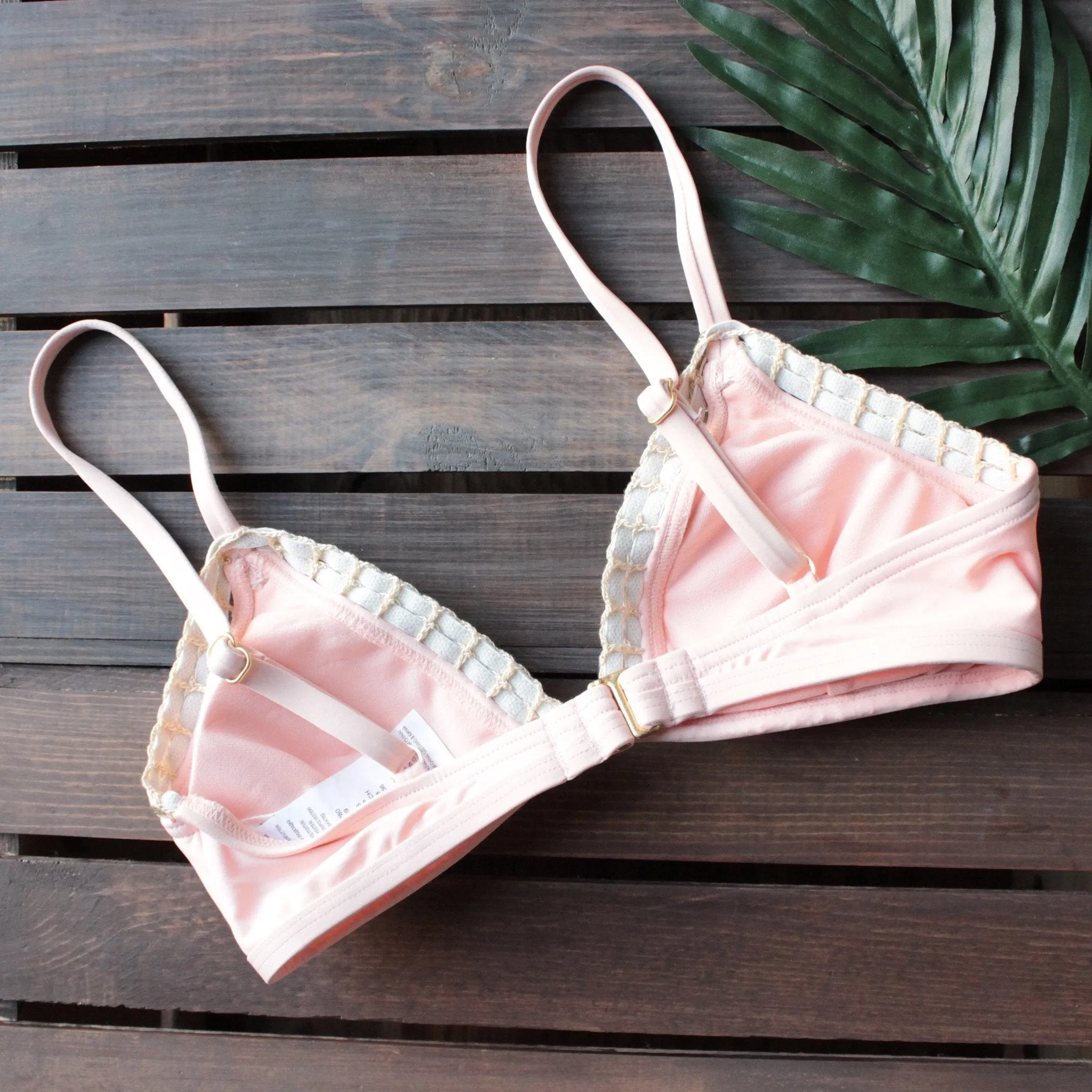 Bikini Lab - Weaving on a Jet Plane Triangle Bikini Top in Peach