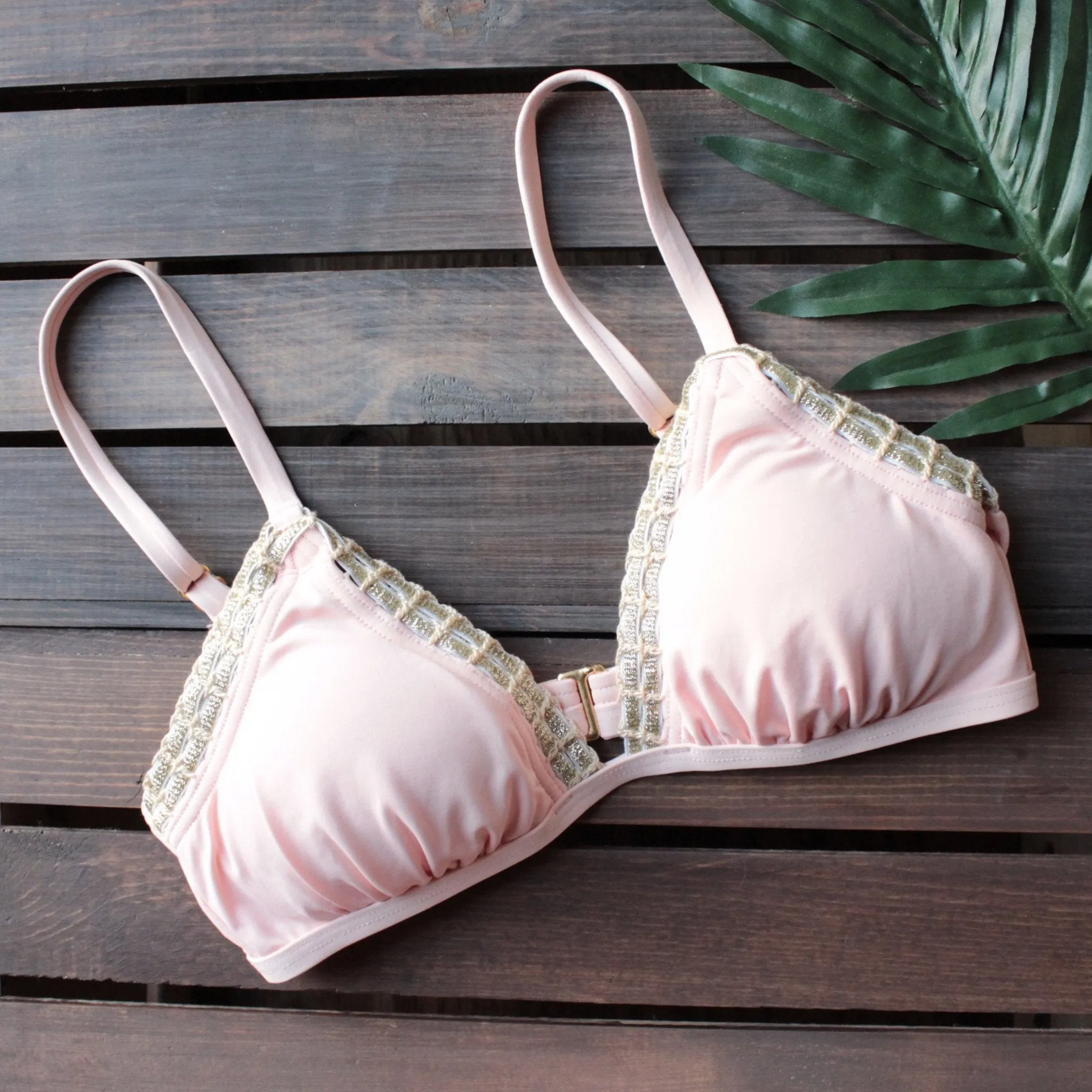 Bikini Lab - Weaving on a Jet Plane Triangle Bikini Top in Peach