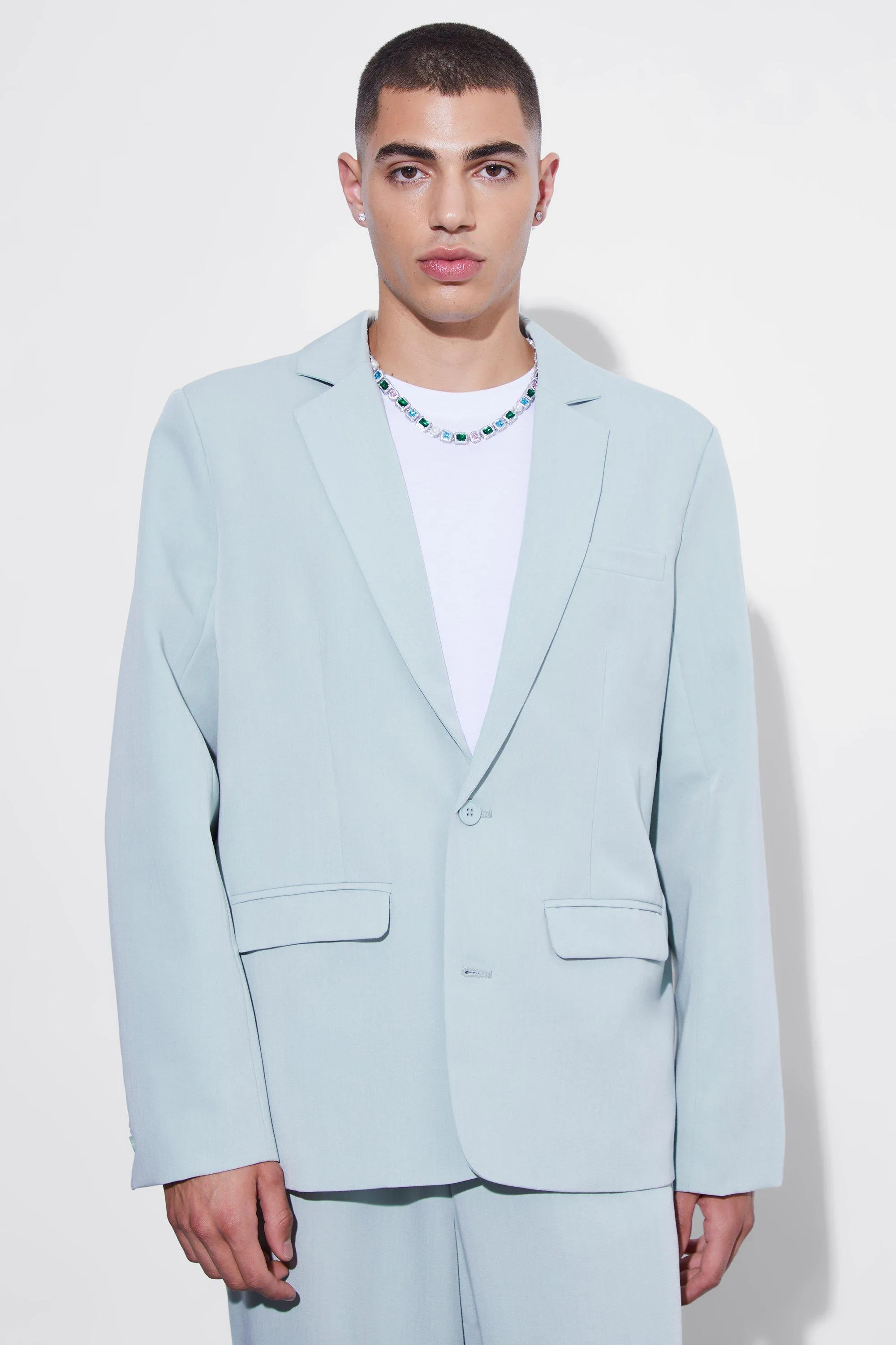 Boohoo Oversized Single Breasted Suit Jacket, Sage