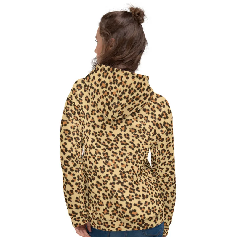 Brown Leopard Men's Hoodies, Animal Print Unisex Party Sweatshirt Pullover- Made in EU