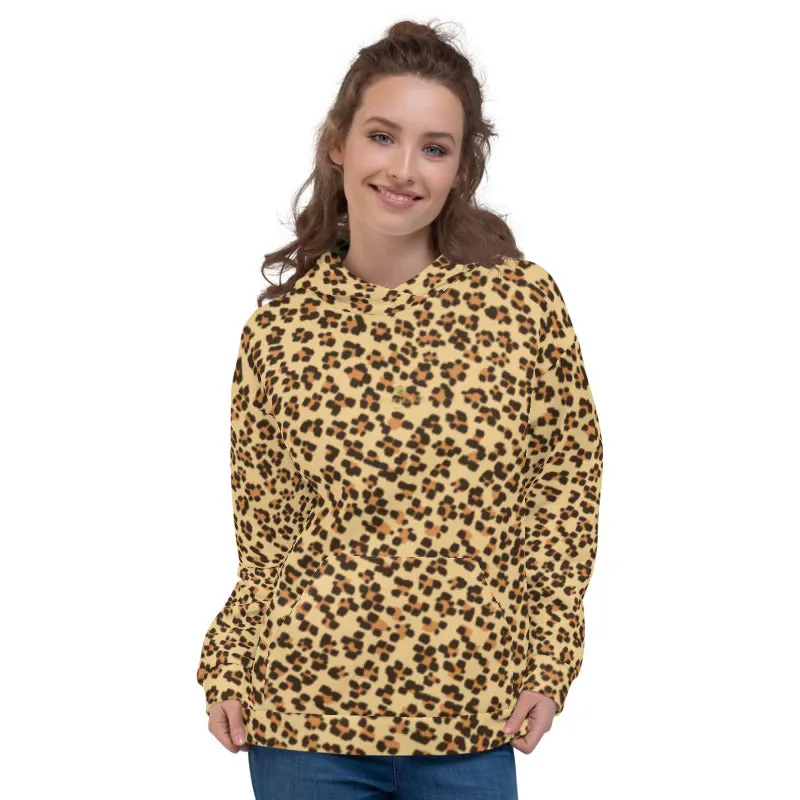 Brown Leopard Men's Hoodies, Animal Print Unisex Party Sweatshirt Pullover- Made in EU