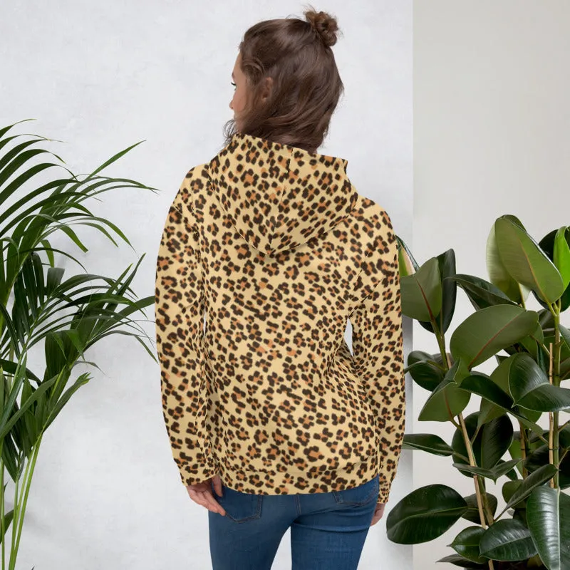 Brown Leopard Men's Hoodies, Animal Print Unisex Party Sweatshirt Pullover- Made in EU