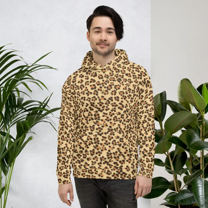 Brown Leopard Men's Hoodies, Animal Print Unisex Party Sweatshirt Pullover- Made in EU