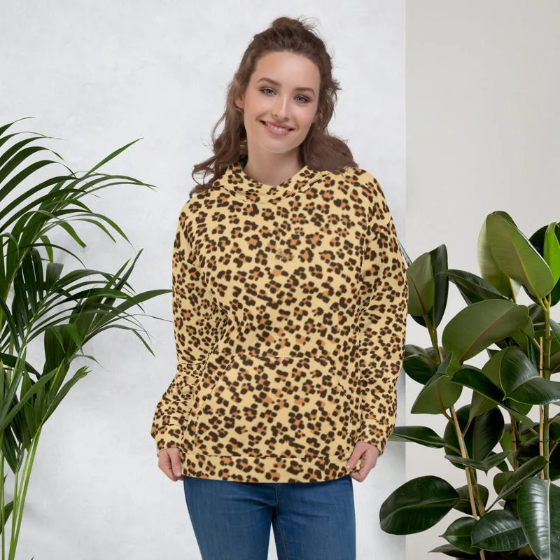 Brown Leopard Men's Hoodies, Animal Print Unisex Party Sweatshirt Pullover- Made in EU