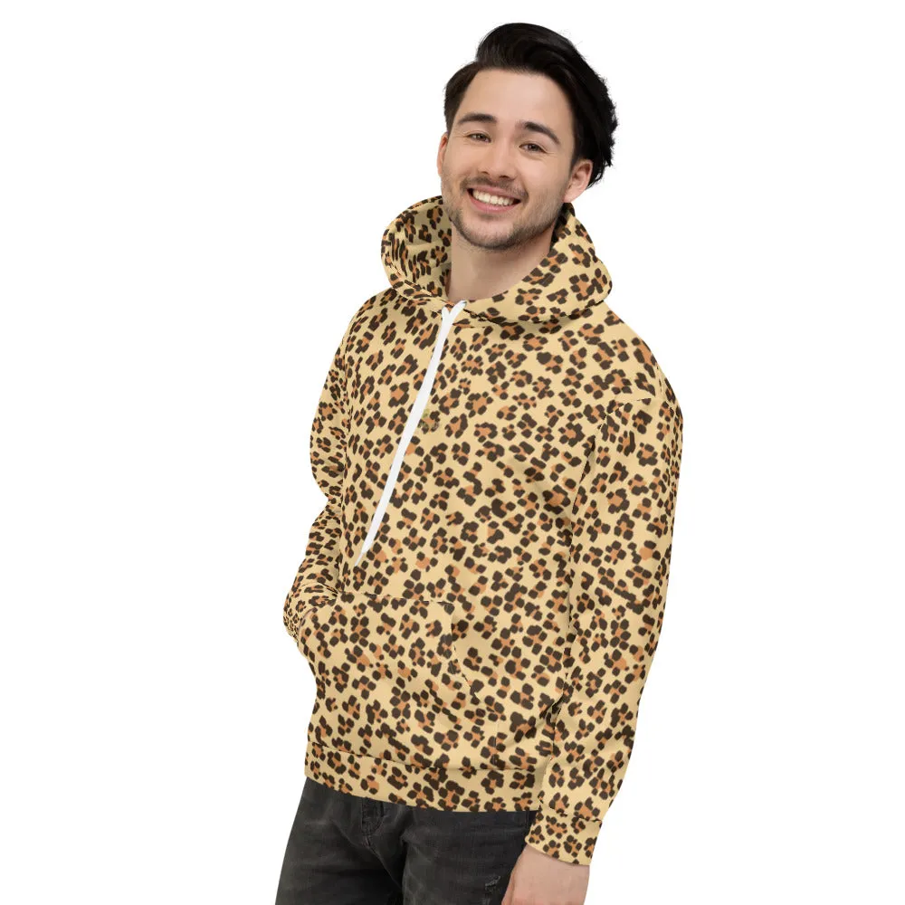 Brown Leopard Men's Hoodies, Animal Print Unisex Party Sweatshirt Pullover- Made in EU
