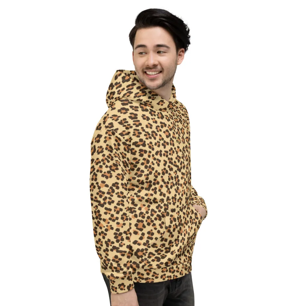Brown Leopard Men's Hoodies, Animal Print Unisex Party Sweatshirt Pullover- Made in EU