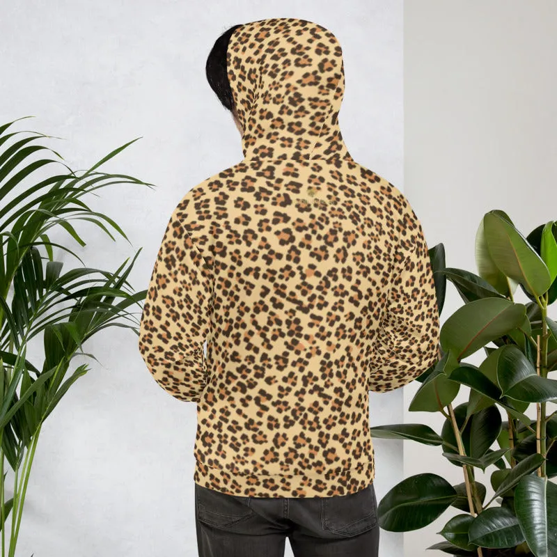 Brown Leopard Men's Hoodies, Animal Print Unisex Party Sweatshirt Pullover- Made in EU
