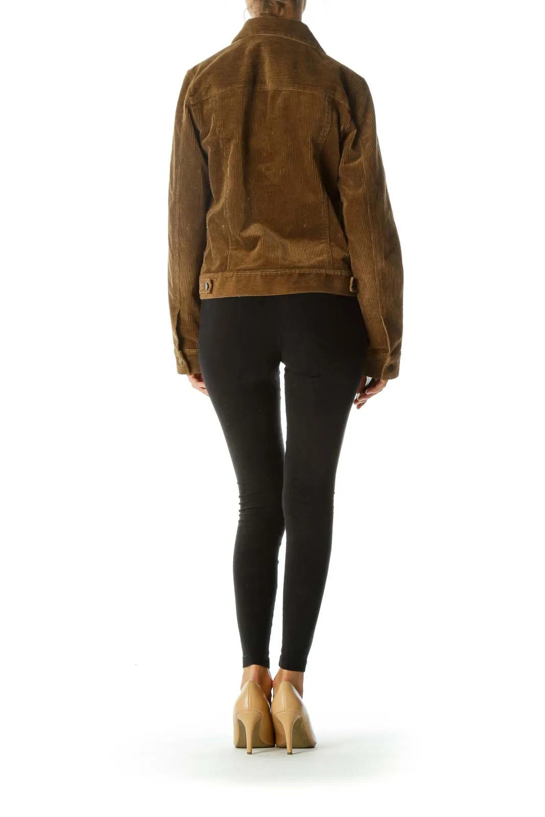 Brown Ribbed Textured Button Jacket