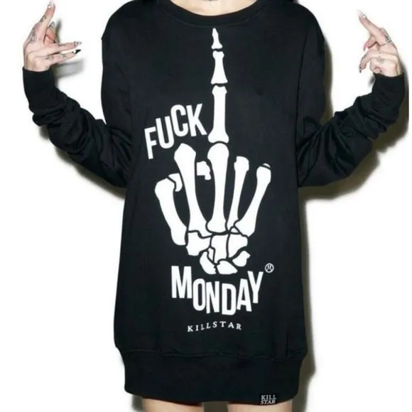 Fuĉķ Monday Pullover Sweatshirt | Black Soft Cotton Unisex Fit Rare