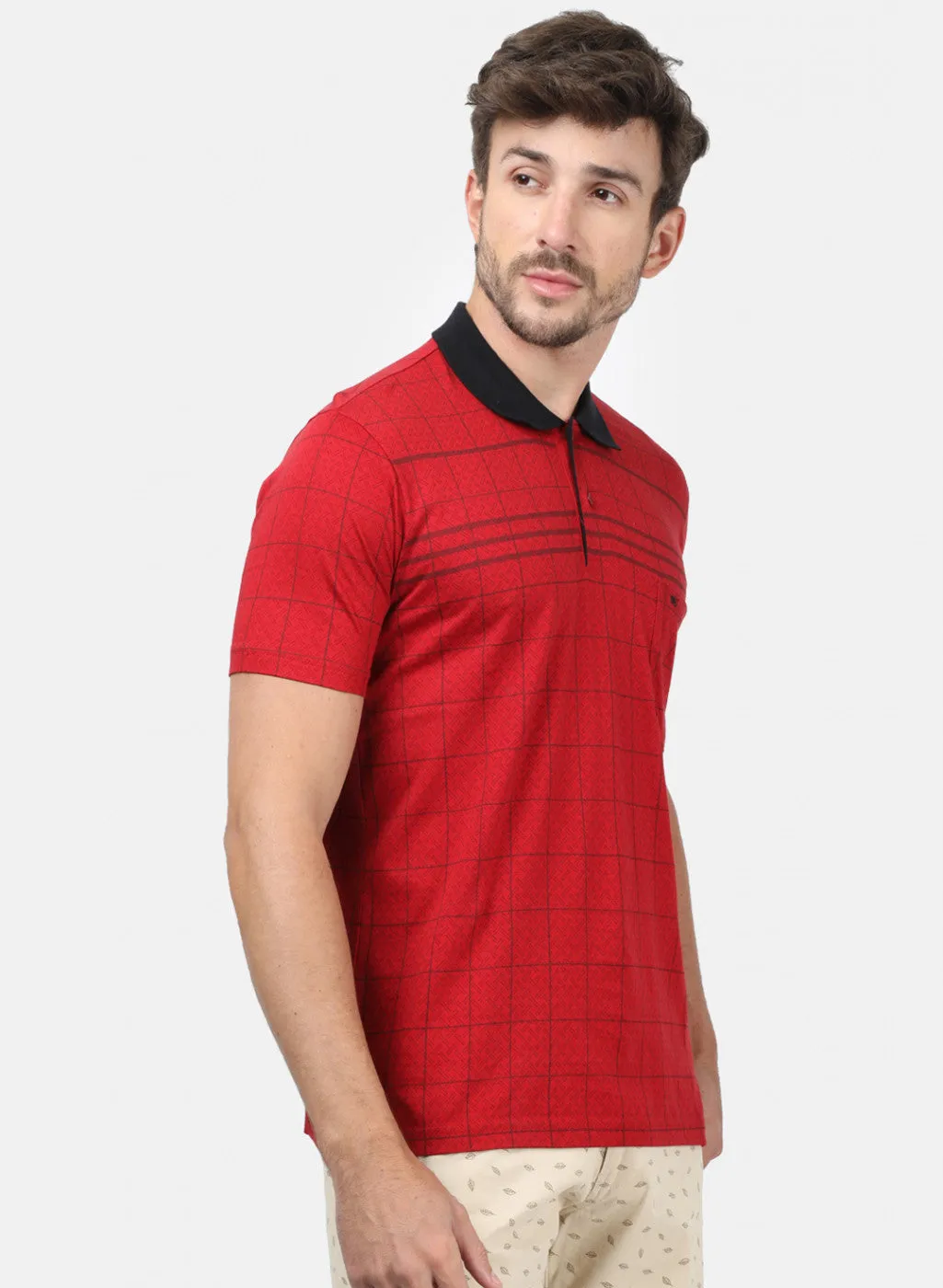 Men Orange Check T-Shirts