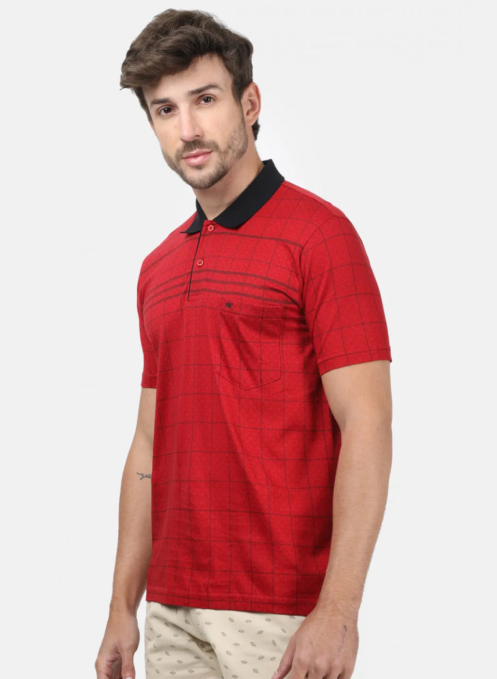 Men Orange Check T-Shirts