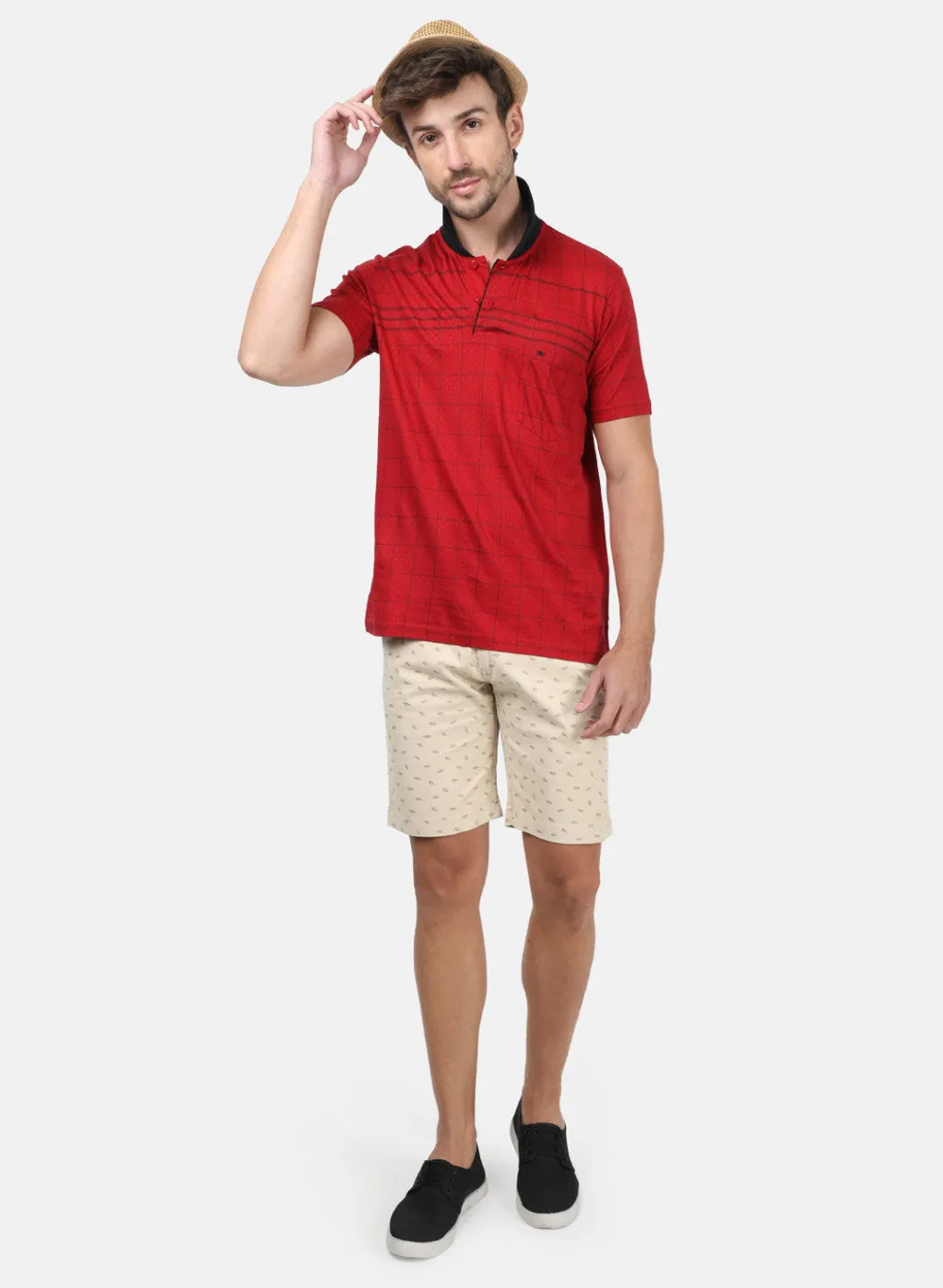 Men Orange Check T-Shirts