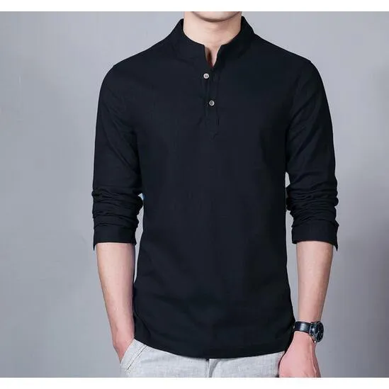 Men's Linen Shirts Long Sleeved Chinese Collar