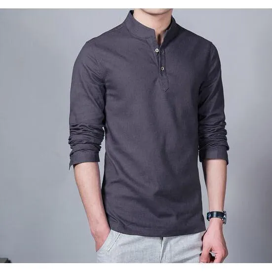 Men's Linen Shirts Long Sleeved Chinese Collar
