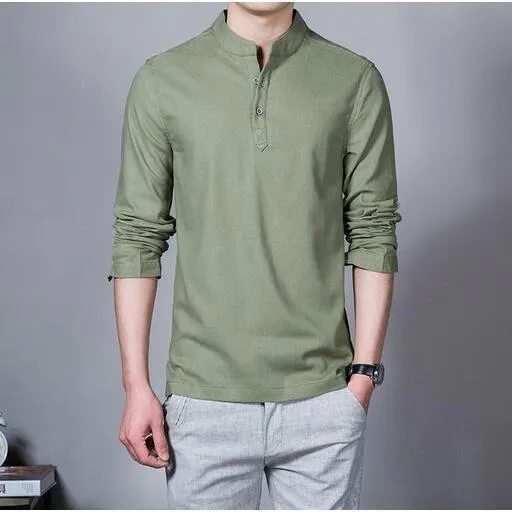 Men's Linen Shirts Long Sleeved Chinese Collar