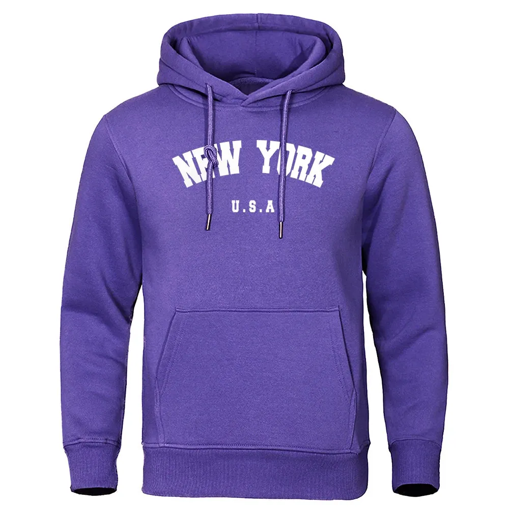 NEW YORK City Print Oversized Hoodie - Men's Casual Long Sleeve Pullover Sweatshirt