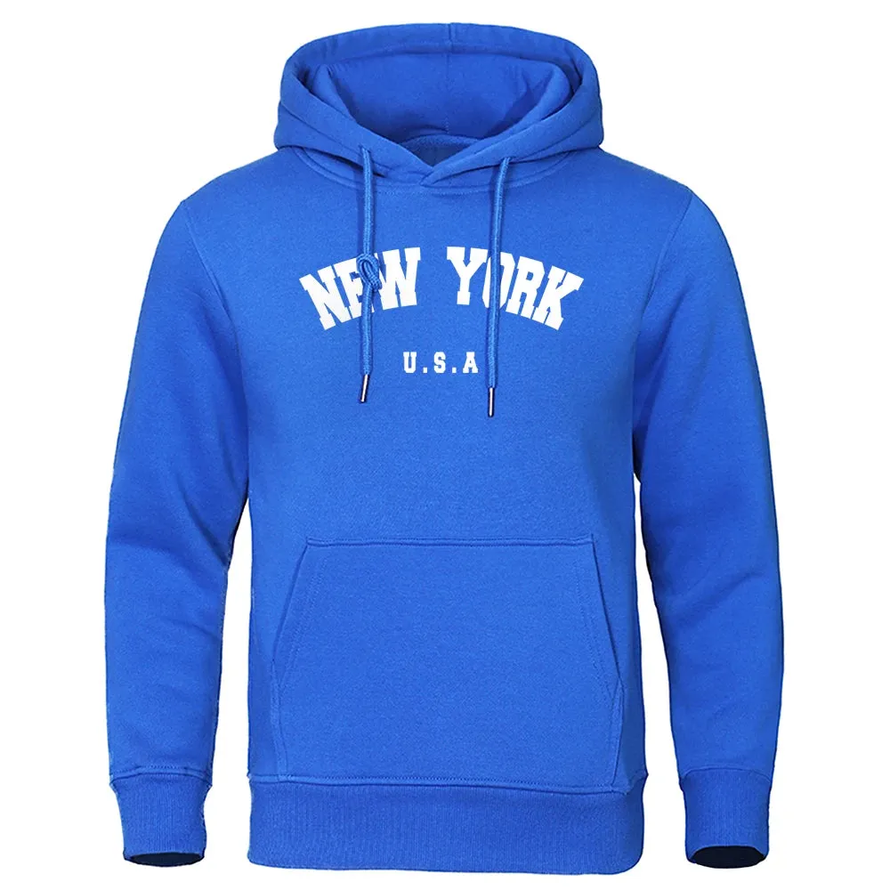 NEW YORK City Print Oversized Hoodie - Men's Casual Long Sleeve Pullover Sweatshirt