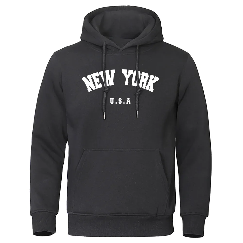 NEW YORK City Print Oversized Hoodie - Men's Casual Long Sleeve Pullover Sweatshirt