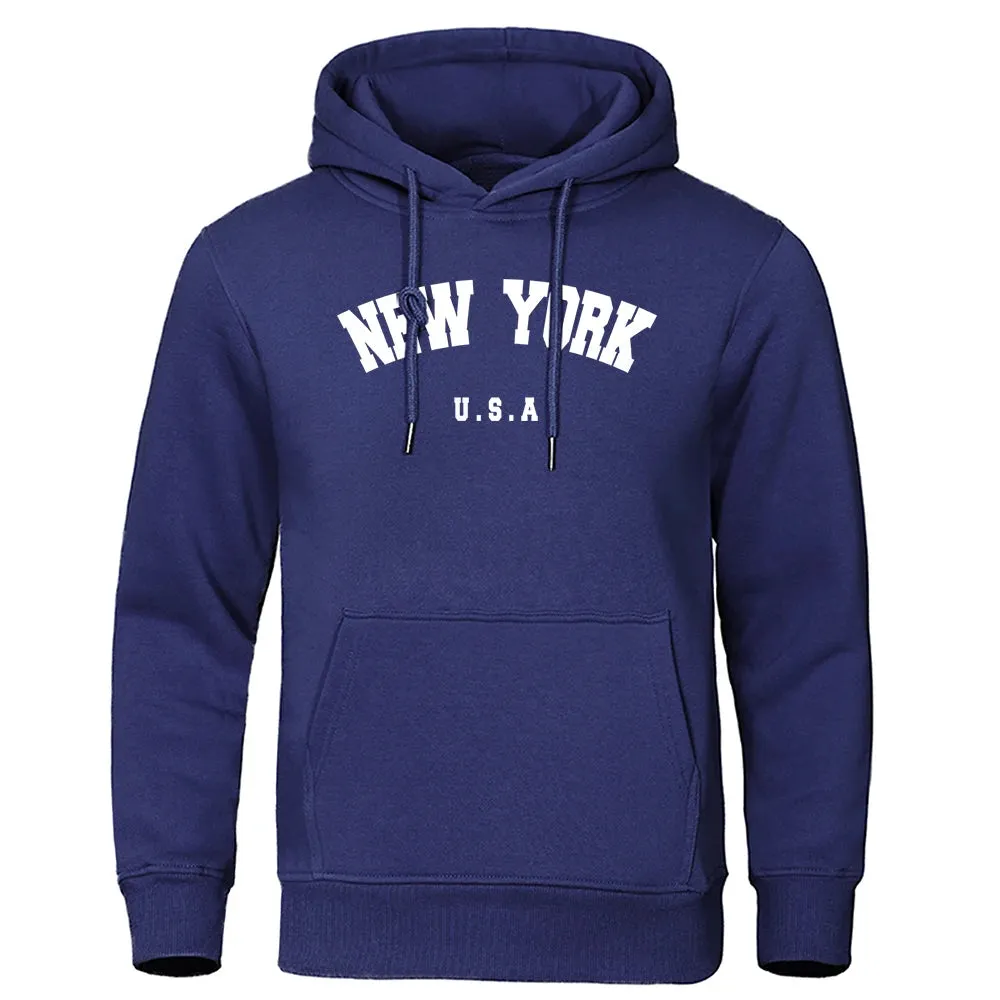 NEW YORK City Print Oversized Hoodie - Men's Casual Long Sleeve Pullover Sweatshirt