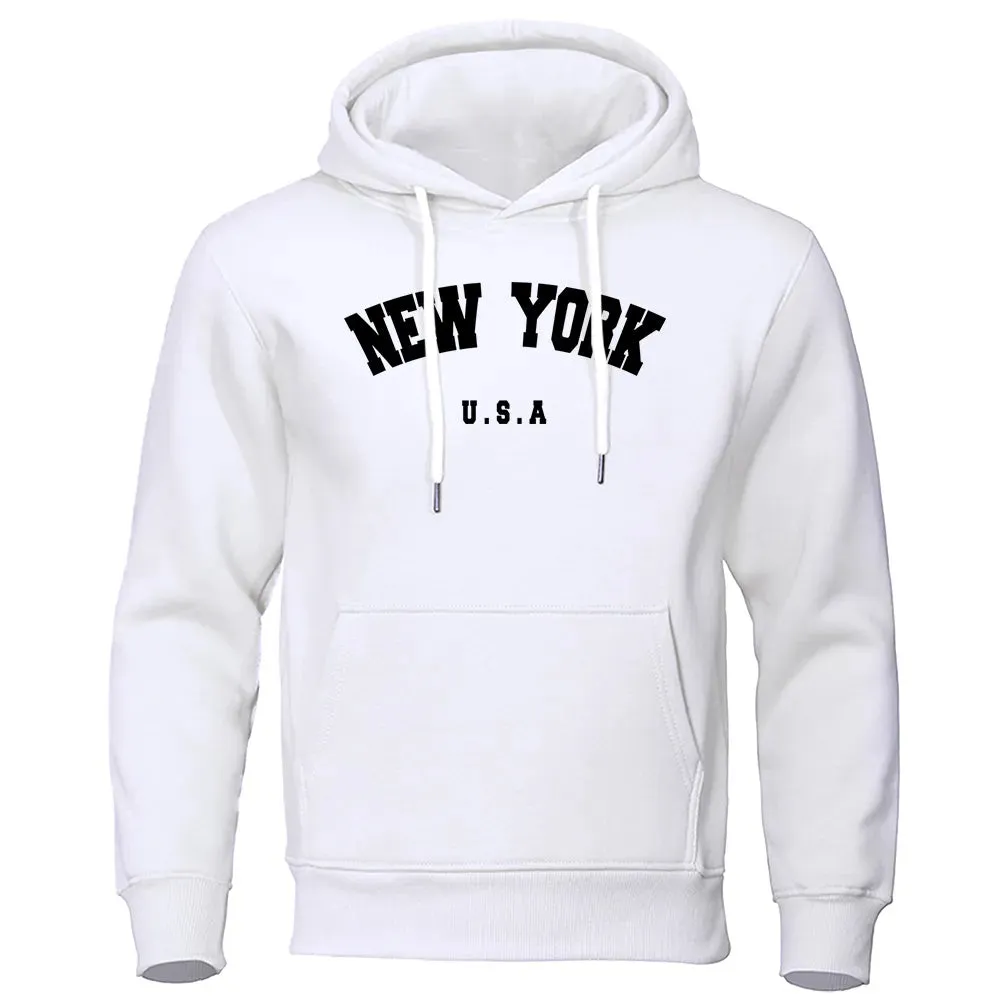 NEW YORK City Print Oversized Hoodie - Men's Casual Long Sleeve Pullover Sweatshirt