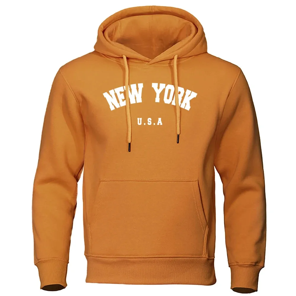 NEW YORK City Print Oversized Hoodie - Men's Casual Long Sleeve Pullover Sweatshirt