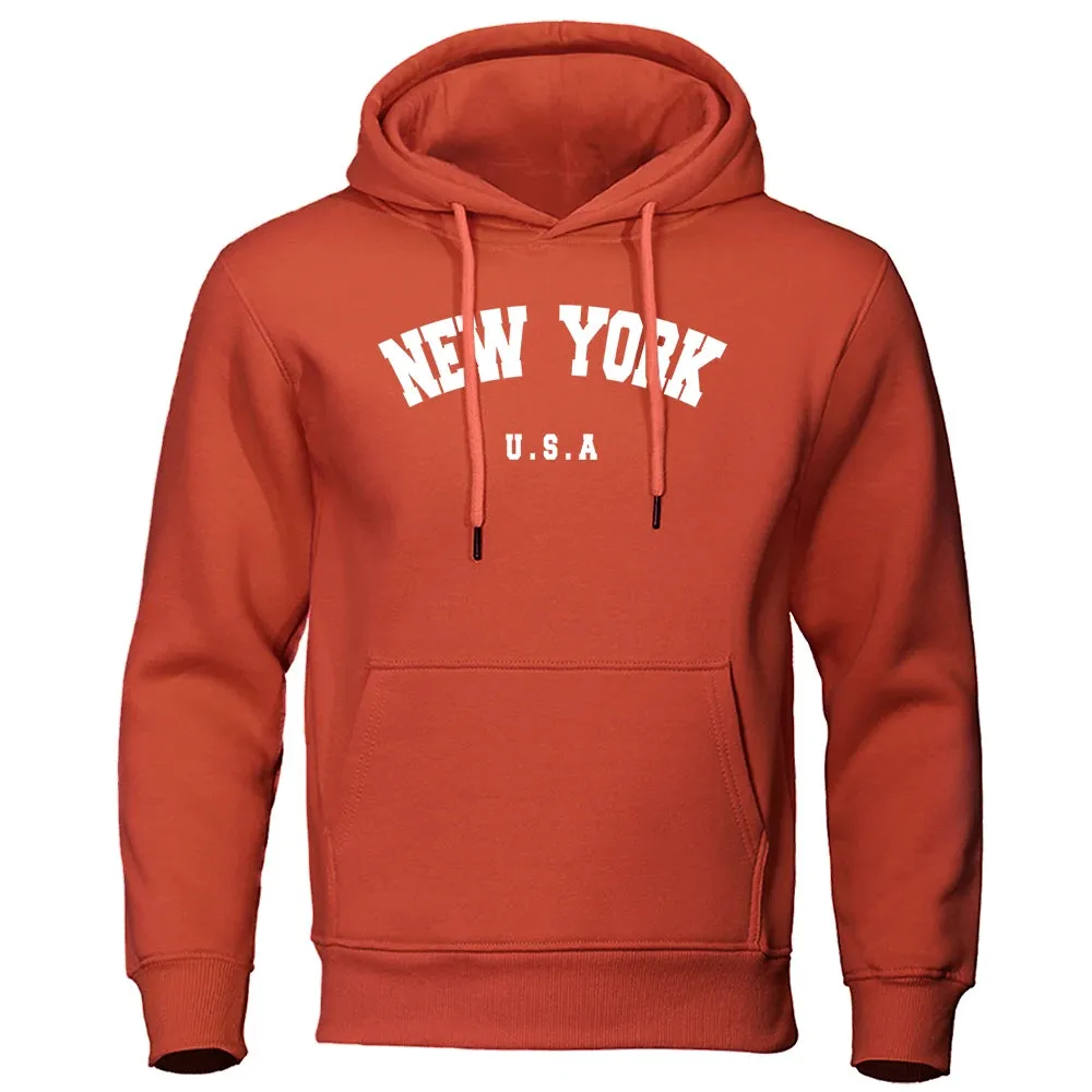NEW YORK City Print Oversized Hoodie - Men's Casual Long Sleeve Pullover Sweatshirt