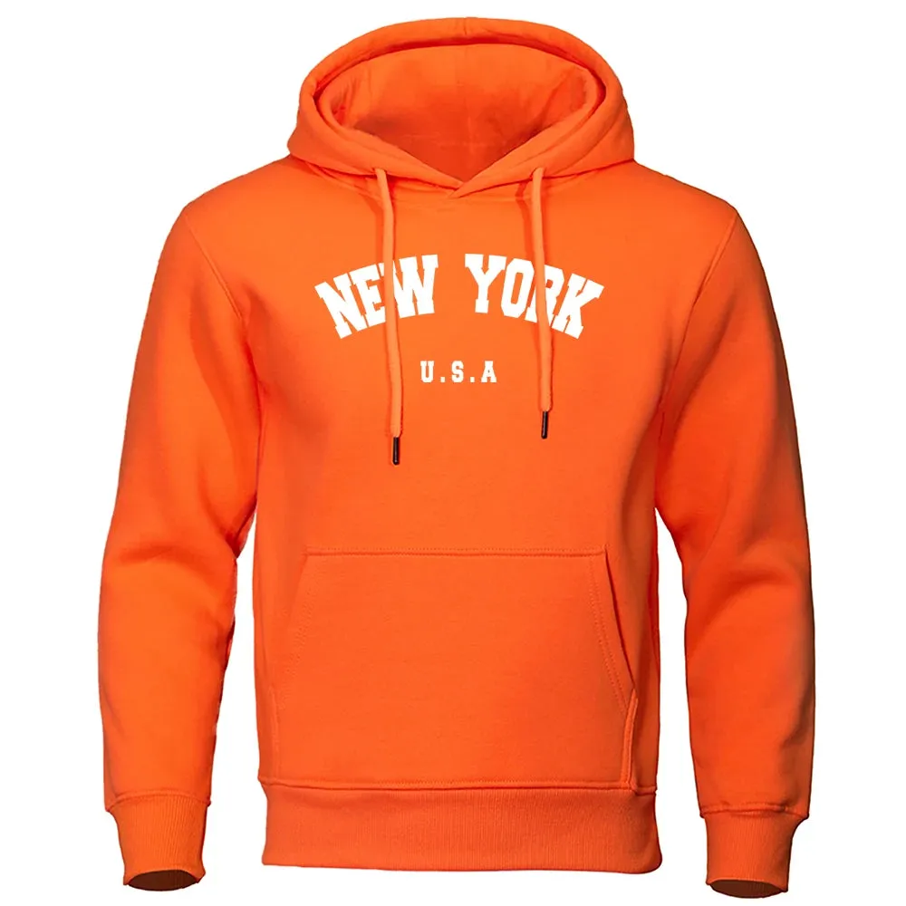 NEW YORK City Print Oversized Hoodie - Men's Casual Long Sleeve Pullover Sweatshirt