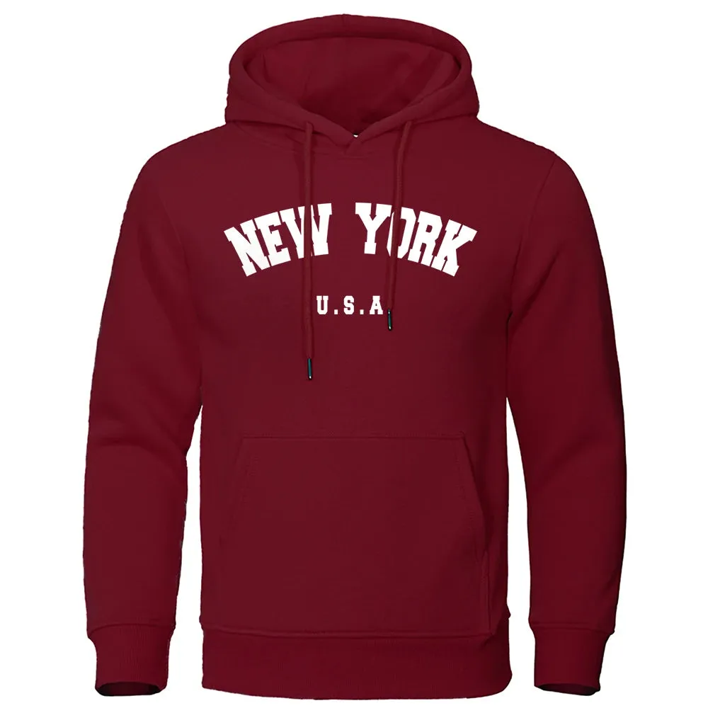 NEW YORK City Print Oversized Hoodie - Men's Casual Long Sleeve Pullover Sweatshirt