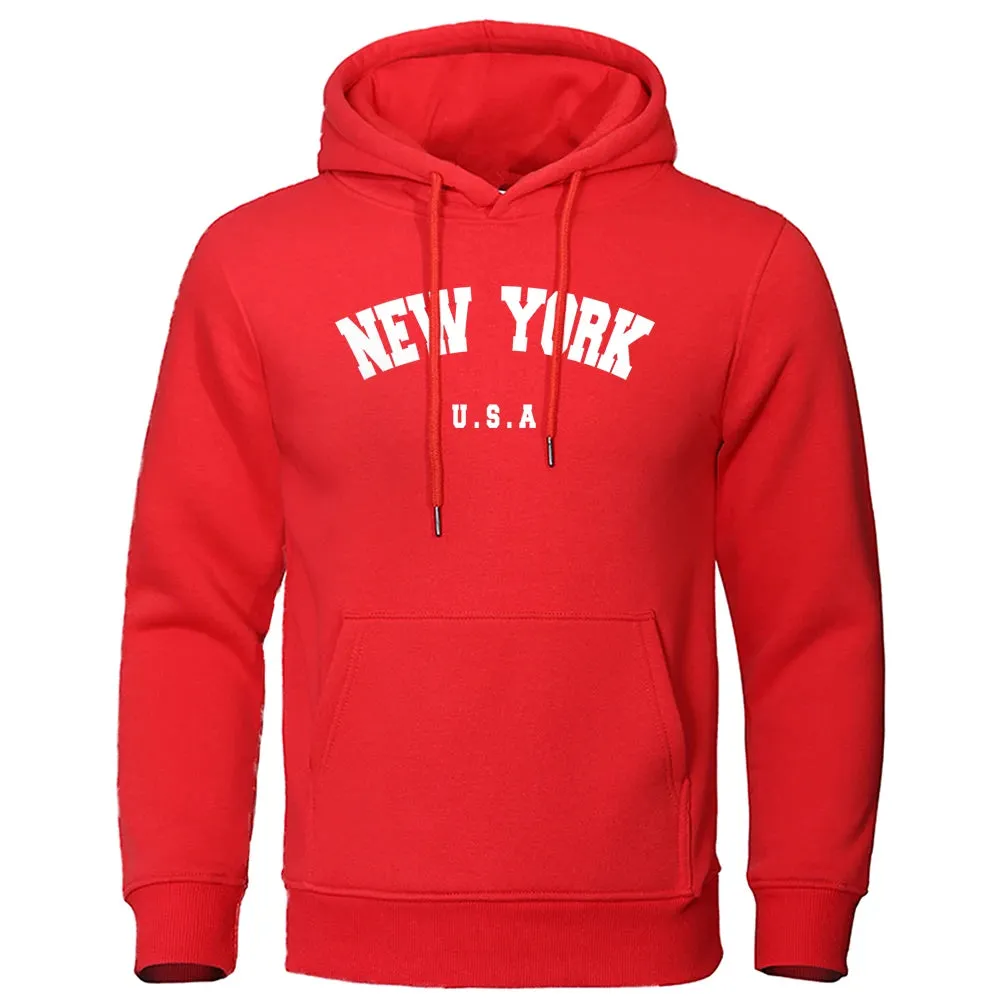 NEW YORK City Print Oversized Hoodie - Men's Casual Long Sleeve Pullover Sweatshirt