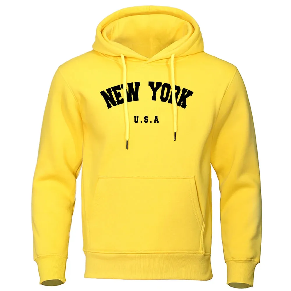NEW YORK City Print Oversized Hoodie - Men's Casual Long Sleeve Pullover Sweatshirt