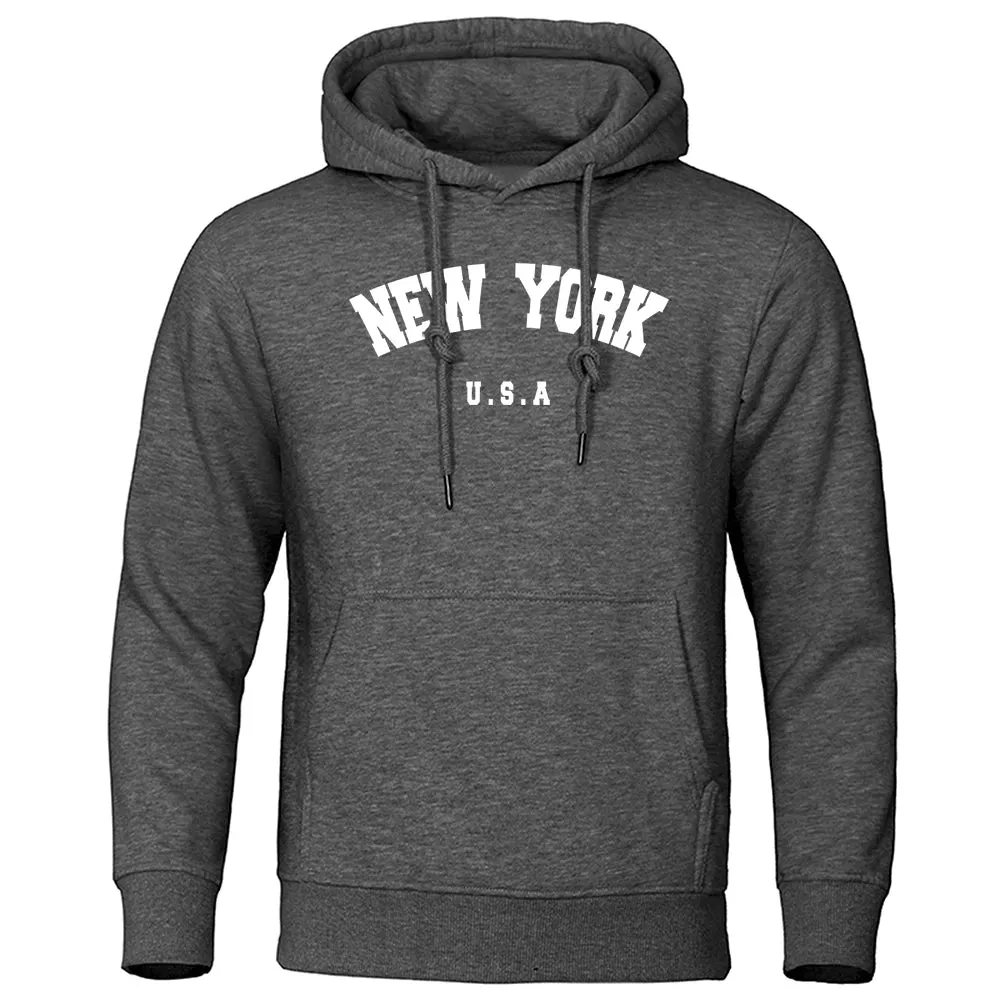 NEW YORK City Print Oversized Hoodie - Men's Casual Long Sleeve Pullover Sweatshirt