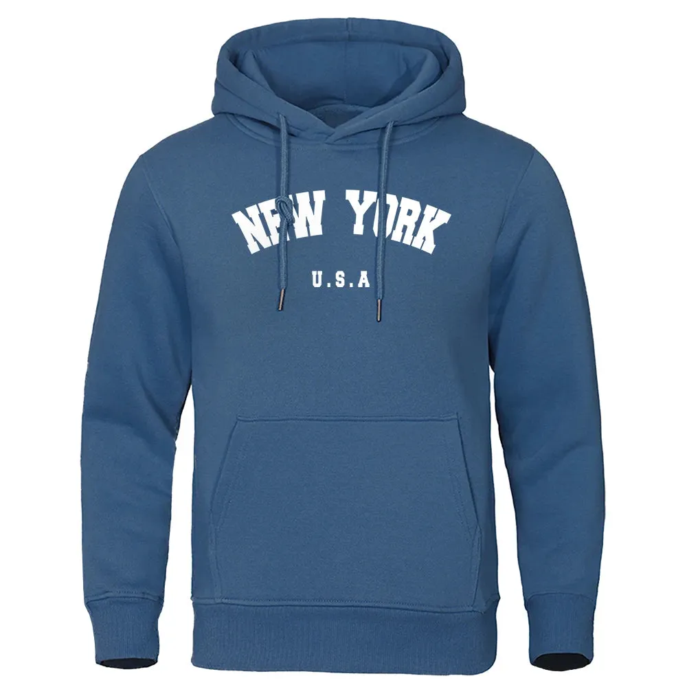 NEW YORK City Print Oversized Hoodie - Men's Casual Long Sleeve Pullover Sweatshirt