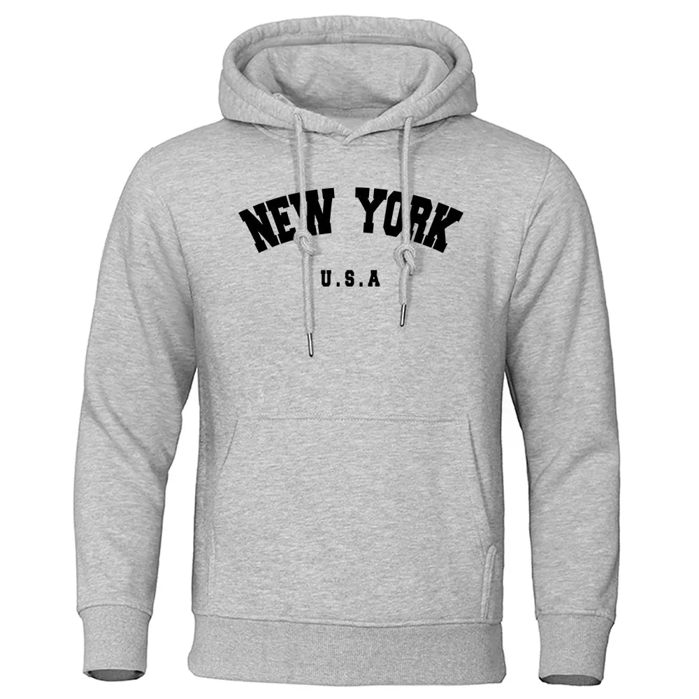 NEW YORK City Print Oversized Hoodie - Men's Casual Long Sleeve Pullover Sweatshirt
