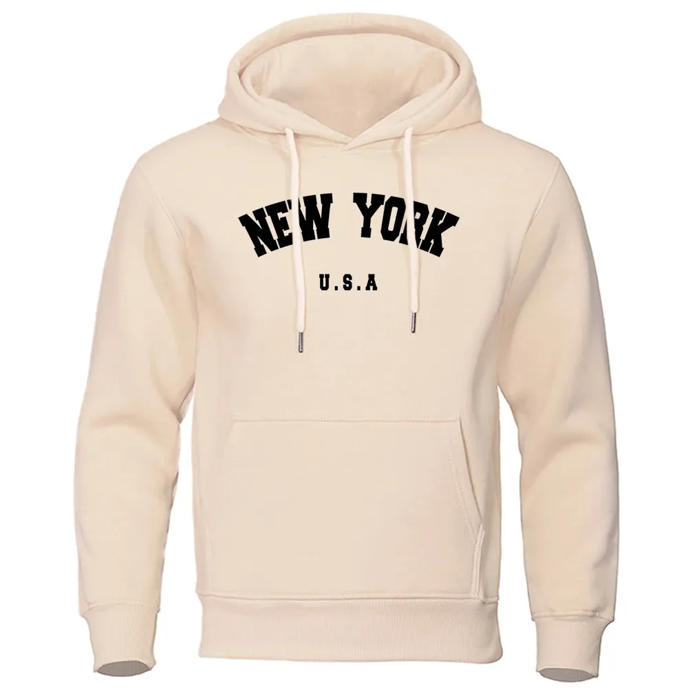 NEW YORK City Print Oversized Hoodie - Men's Casual Long Sleeve Pullover Sweatshirt