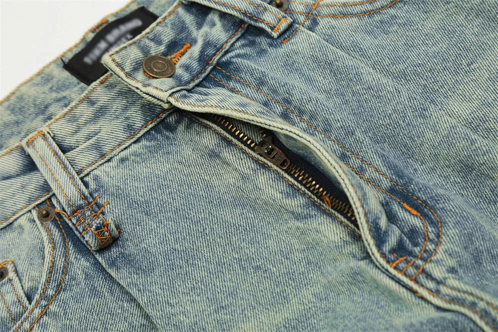 Retro Straight Jeans Men's Punk Distressed