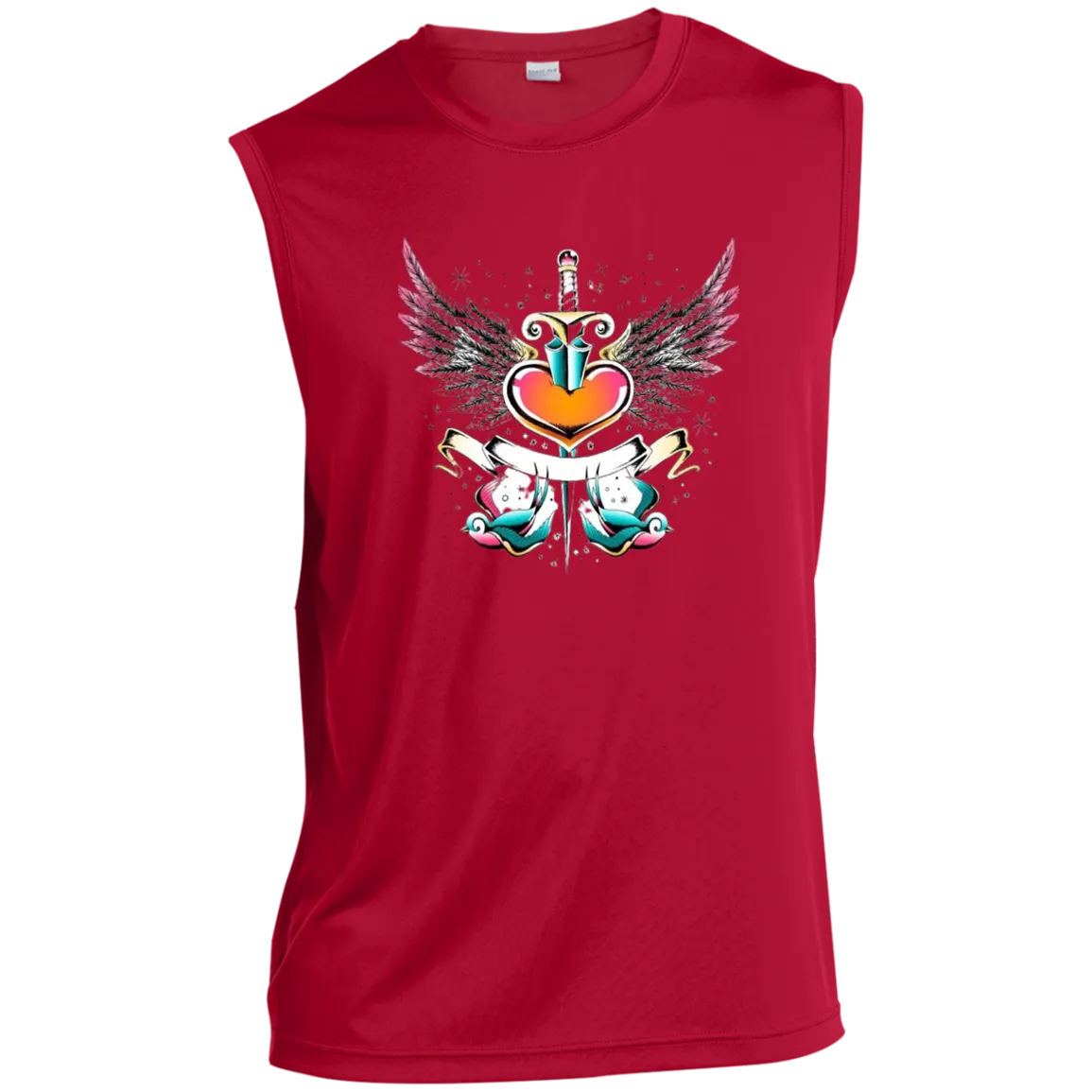 Vintage Heart and Swallow Banner Men’s Sleeveless Performance Tee