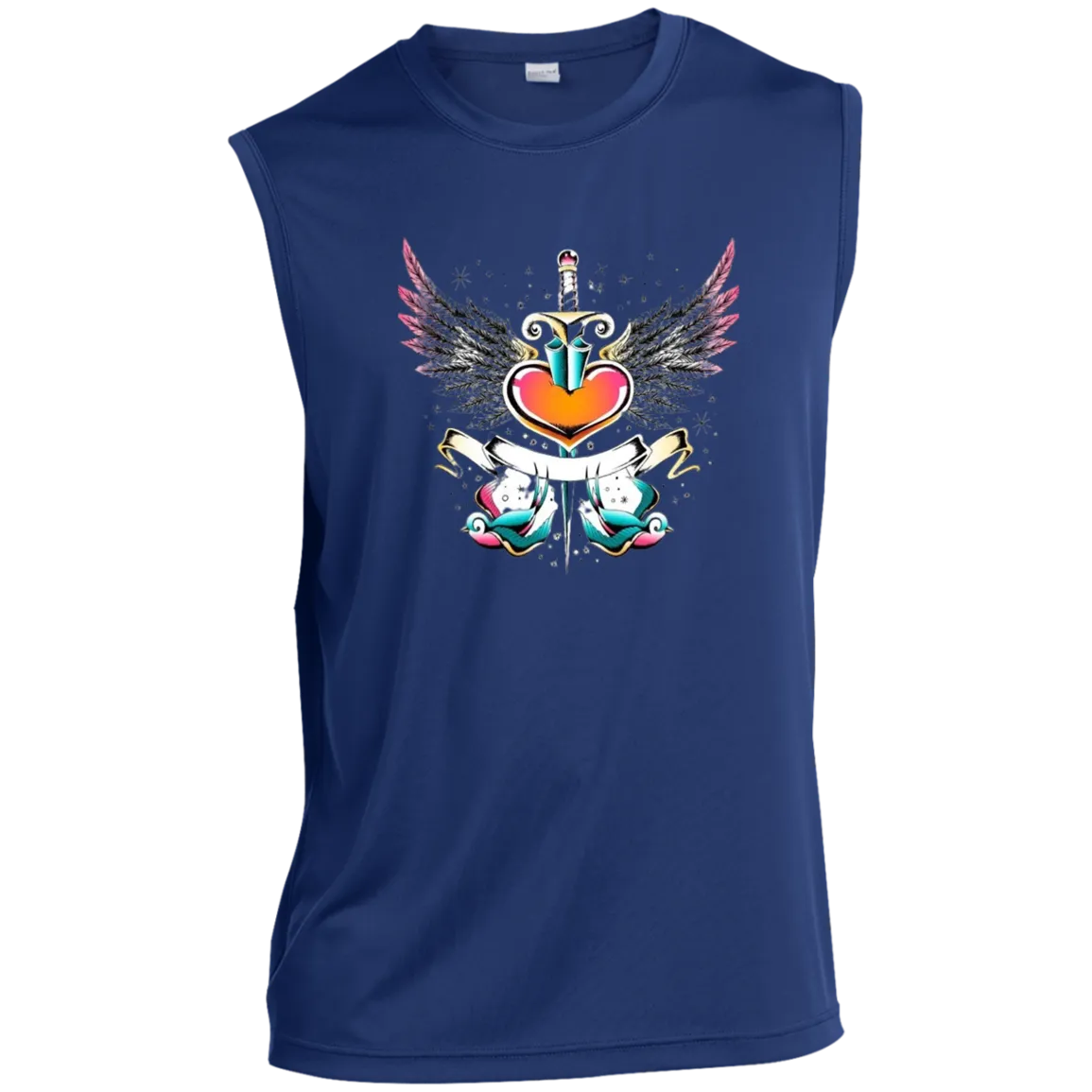 Vintage Heart and Swallow Banner Men’s Sleeveless Performance Tee