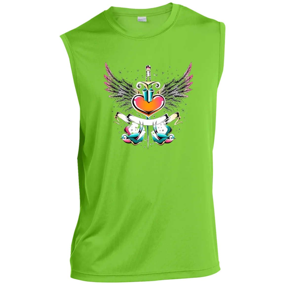 Vintage Heart and Swallow Banner Men’s Sleeveless Performance Tee