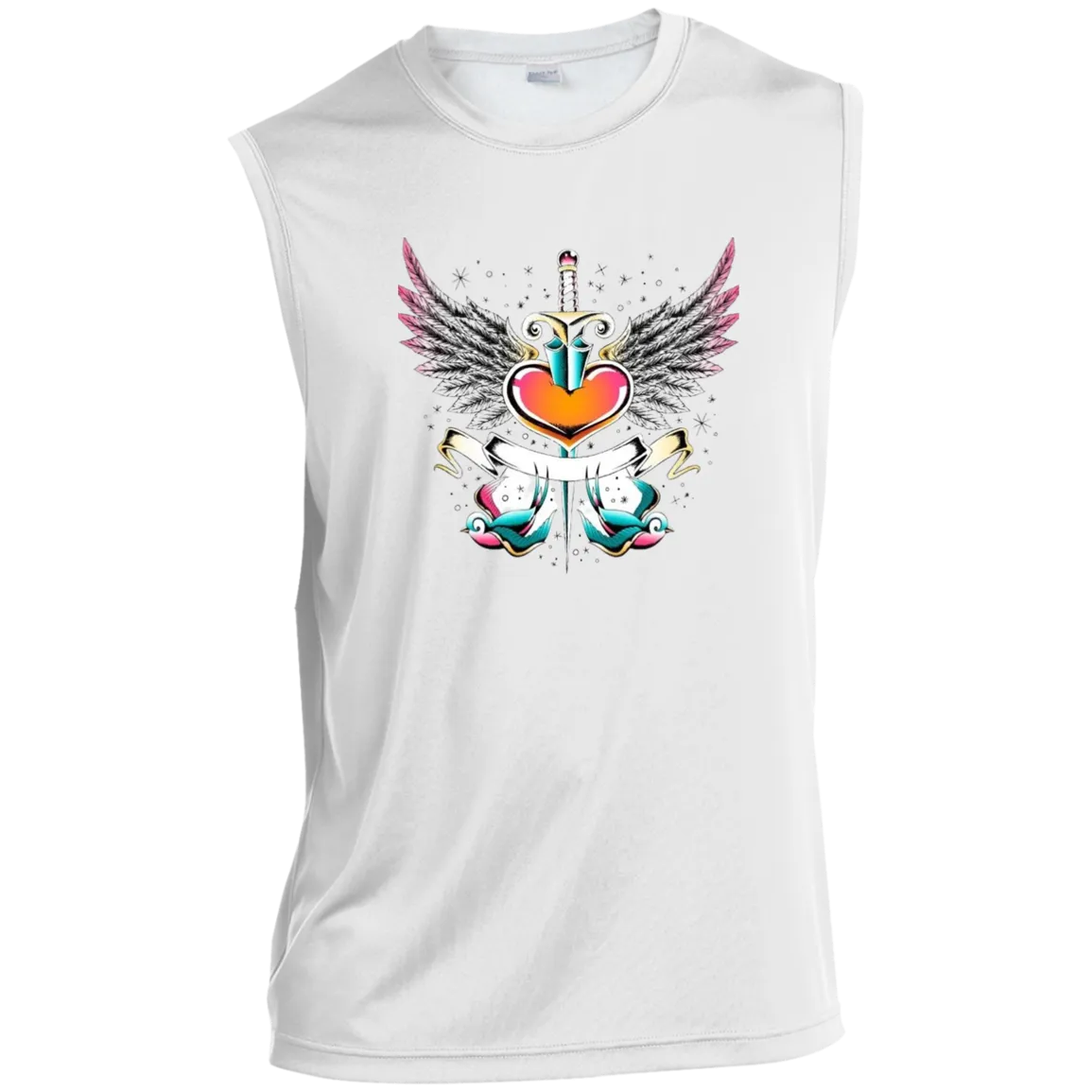 Vintage Heart and Swallow Banner Men’s Sleeveless Performance Tee