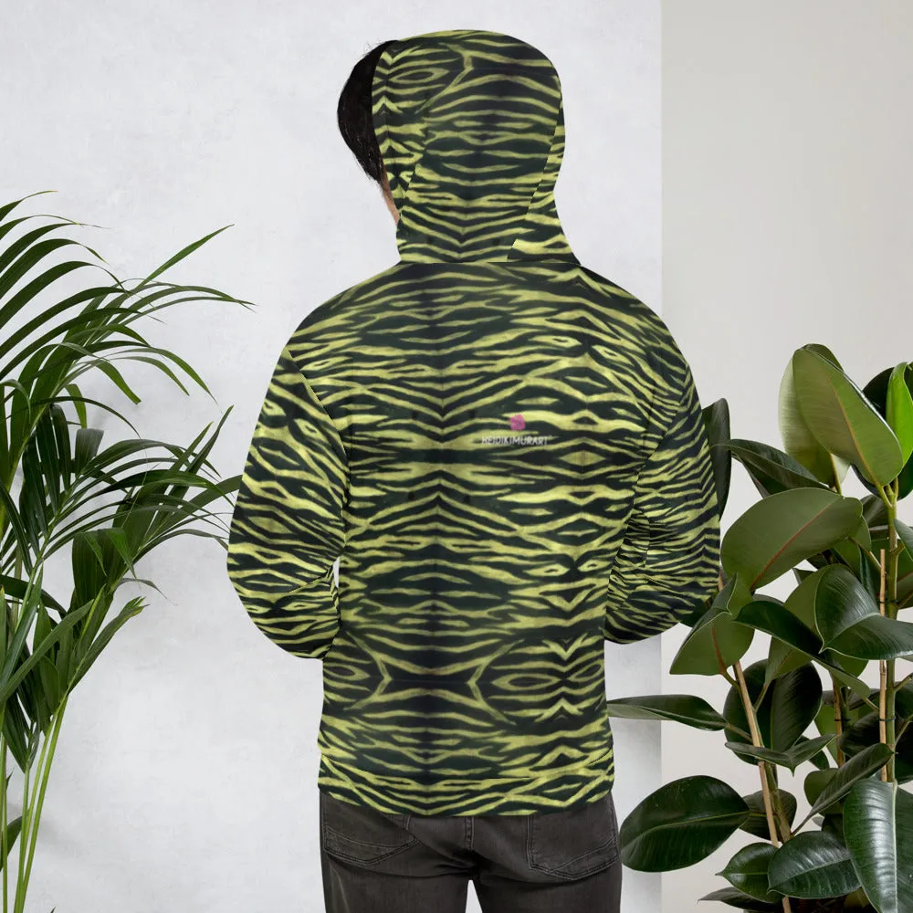Yellow Tiger Striped Unisex Hoodie, Unisex Wild Tiger Stripes Animal Print Premium Sweatshirt-Made in USA/ MX/ EU